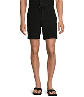 Rowm Flat Front Solid Textured Pattern 7#double; Inseam Shorts