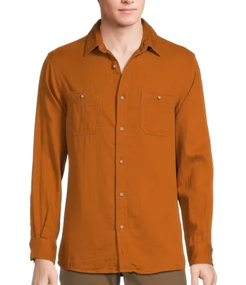 Rowm Into The Blue Collection Long Sleeve Herringbone Double Cloth Button Front Shirt