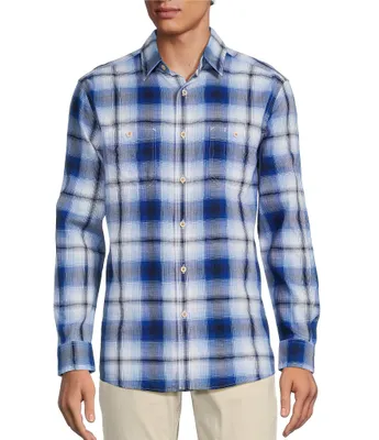 Rowm Into The Blue Collection Long Sleeve Herringbone Texture Plaid Shirt