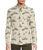 Rowm The Lodge Collection Long Sleeve Charcoal Scenic Print Button Front Knit Shirt