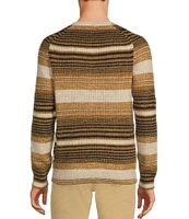 Rowm Long Raglan Sleeve Textured Horizontal Stripe Crewneck Sweater