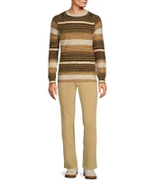 Rowm Long Raglan Sleeve Textured Horizontal Stripe Crewneck Sweater