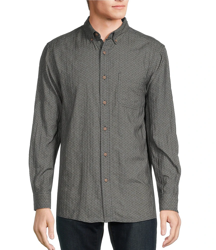 Rowm Long Sleeve Herringbone Geometric Print Woven Shirt