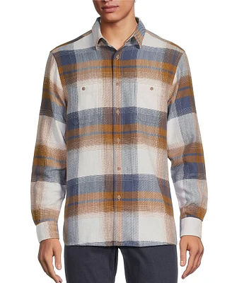 Rowm Long Sleeve Plaid Slub Button Front Woven Shirt