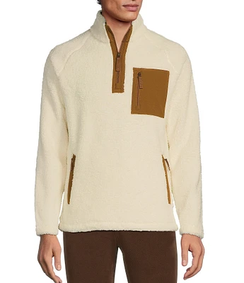 Rowm Long Sleeve Sherpa Colorblock Quarter Zip Mock Neck Pullover