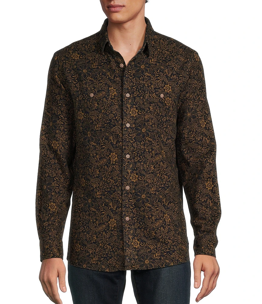 Rowm Long Sleeve Slub Leaf Print Shirt