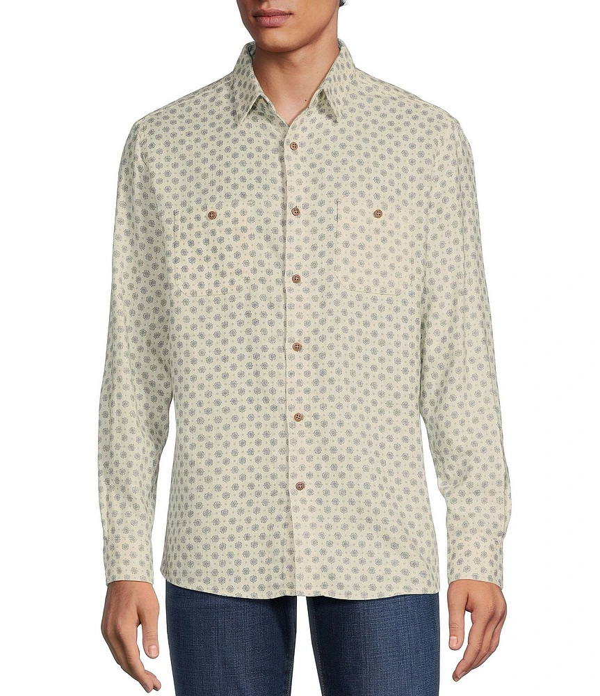 Rowm Long Sleeve Slub Medallion Print Shirt