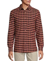 Rowm Long Sleeve Small Check Slub Button Front Woven Shirt