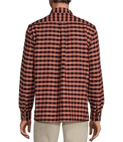 Rowm Long Sleeve Small Check Slub Button Front Woven Shirt