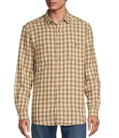 Rowm Long Sleeve Small Check Slub Button Front Woven Shirt