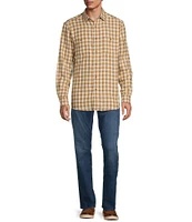 Rowm Long Sleeve Small Check Slub Button Front Woven Shirt