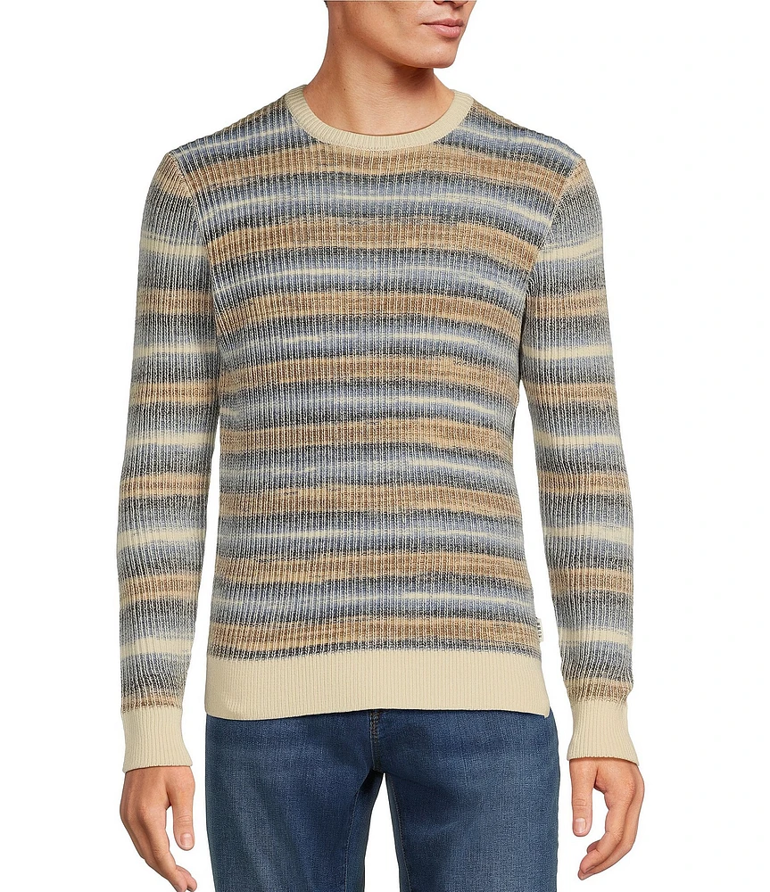 Rowm Long Sleeve Spacedye Plaited Horizontal Stripe Crew Neck Sweater