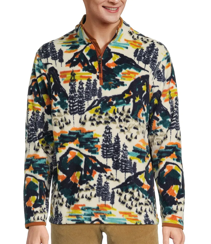 Rowm Nomad Collection Long Sleeve Fleece Abstract Scenic Print Quarter-Zip Pullover