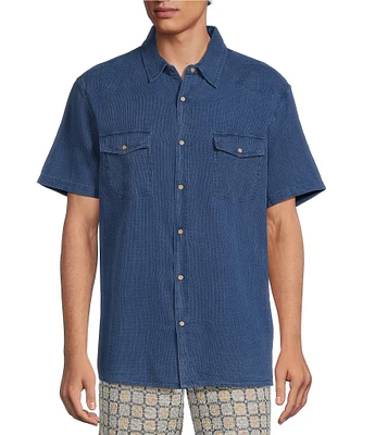 Rowm On The Range Short Sleeve Solid Textured Waffle Western Shirt