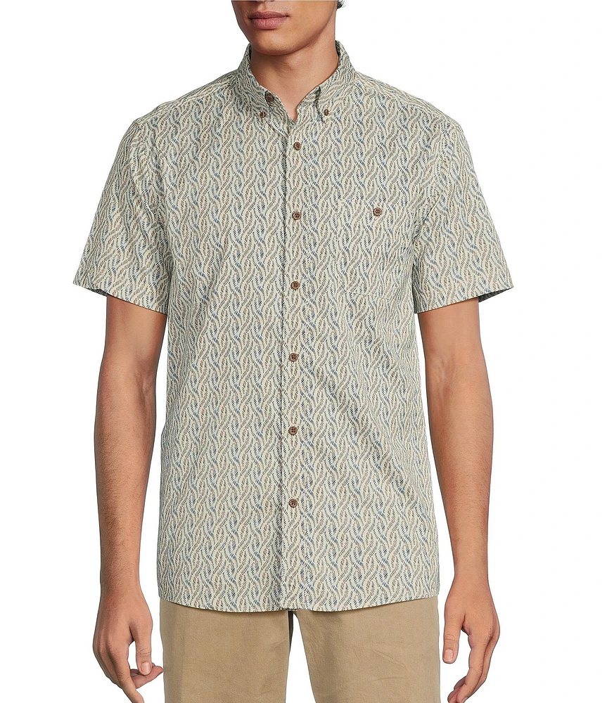 Rowm On The Range Short Sleeve Stretch Poplin Braided Print Shirt