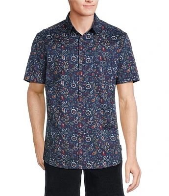 Rowm On The Range Short Sleeve Stretch Poplin Paisley Print Shirt