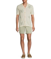 Rowm Outsider's Oasis Short Sleeve Jacquard Flower Button Front Sweater Knit Shirt