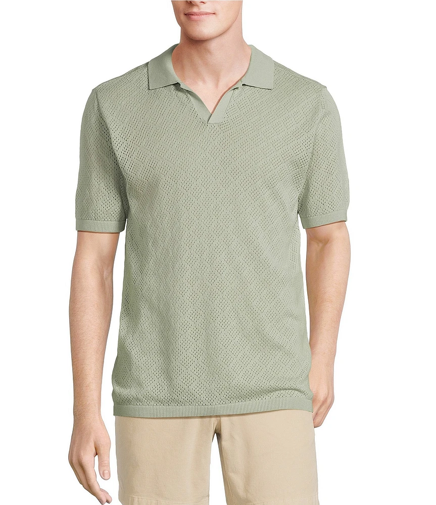 Rowm Outsider's Oasis Short Sleeve Solid Button Front Sweater Knit Shirt