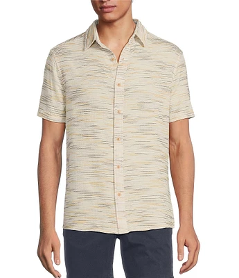 Rowm Outsider's Oasis Short Sleeve Space Dyed Textured Horizontal Striped Shirt