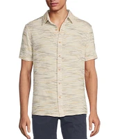Rowm Outsider's Oasis Short Sleeve Space Dyed Textured Horizontal Striped Shirt