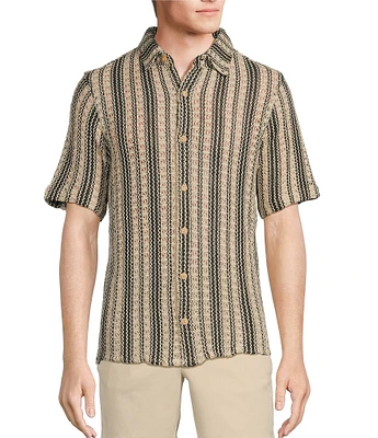 Rowm Outsider's Oasis Short Sleeve Textured Geometric Pattern Coatfront Shirt