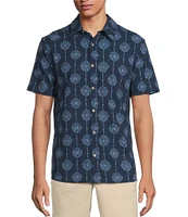 Rowm Performance Rec + Relax Short Sleeve Line Medallion Print Textured Shirt