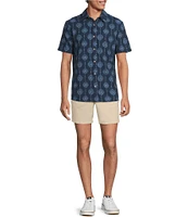 Rowm Performance Rec + Relax Short Sleeve Line Medallion Print Textured Shirt