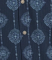Rowm Performance Rec + Relax Short Sleeve Line Medallion Print Textured Shirt