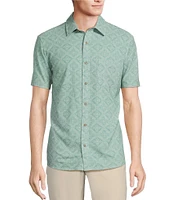 Rowm Performance Rec + Relax Short Sleeve Medallion Print Seersucker Shirt