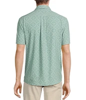 Rowm Performance Rec + Relax Short Sleeve Medallion Print Seersucker Shirt