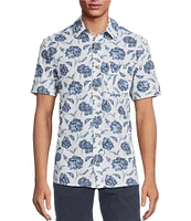 Rowm Performance Rec + Relax Short Sleeve Sketch Floral Print Textured Shirt