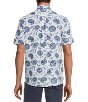 Rowm Performance Rec + Relax Short Sleeve Sketch Floral Print Textured Shirt