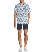 Rowm Performance Rec + Relax Short Sleeve Sketch Floral Print Textured Shirt