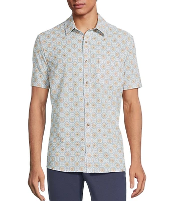 Rowm Performance Rec + Relax Short Sleeve Tile Print Textured Shirt