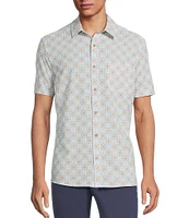 Rowm Performance Rec + Relax Short Sleeve Tile Print Textured Shirt