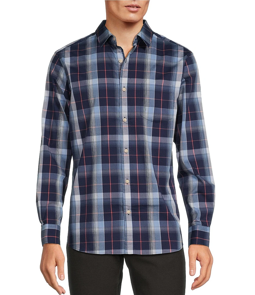 Rowm Rec + Relax Long Sleeve Performance Large Dark Plaid Pattern Shirt