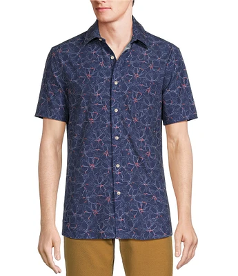 Rowm Rec + Relax Short Sleeve Performance Sketch Floral Print Shirt