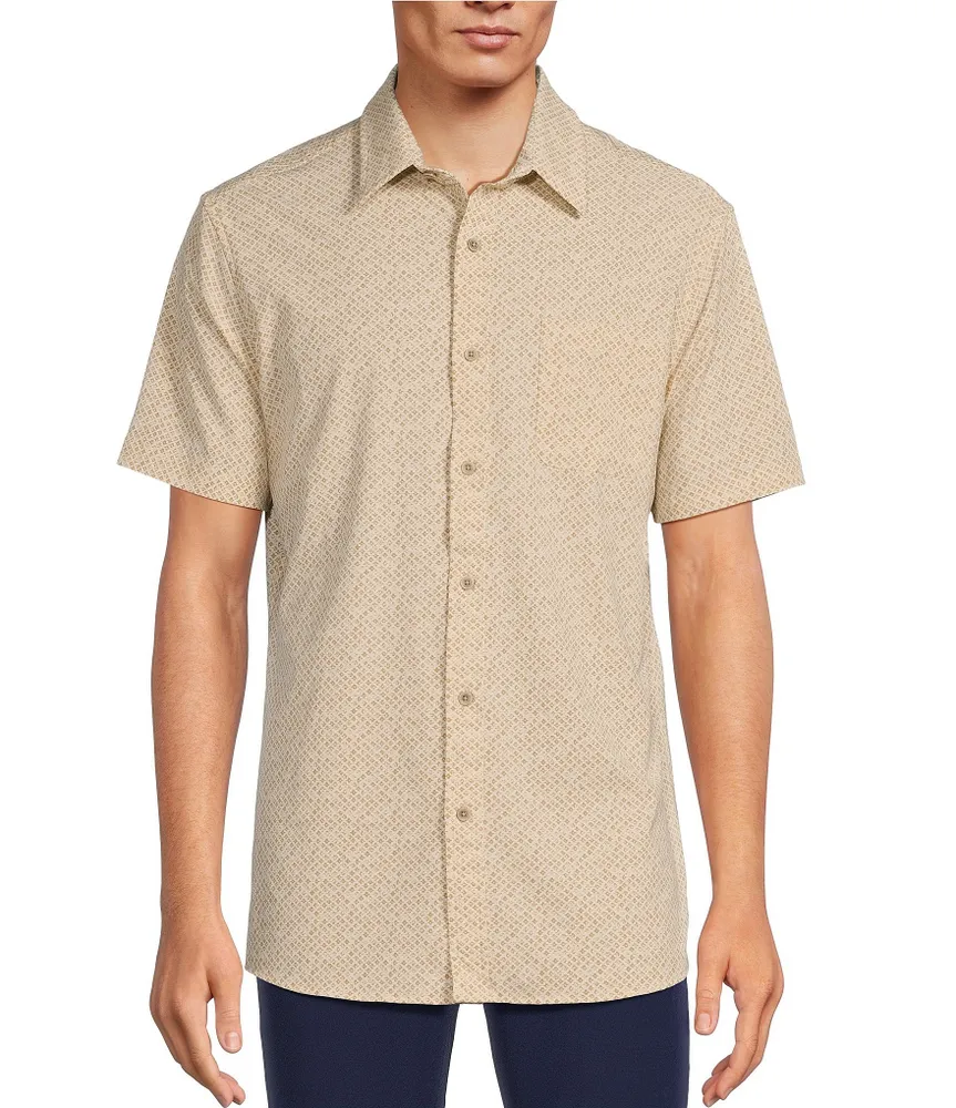 Rowm Rec & Relax Short Sleeve Performance Textured Geometric Print Shirt