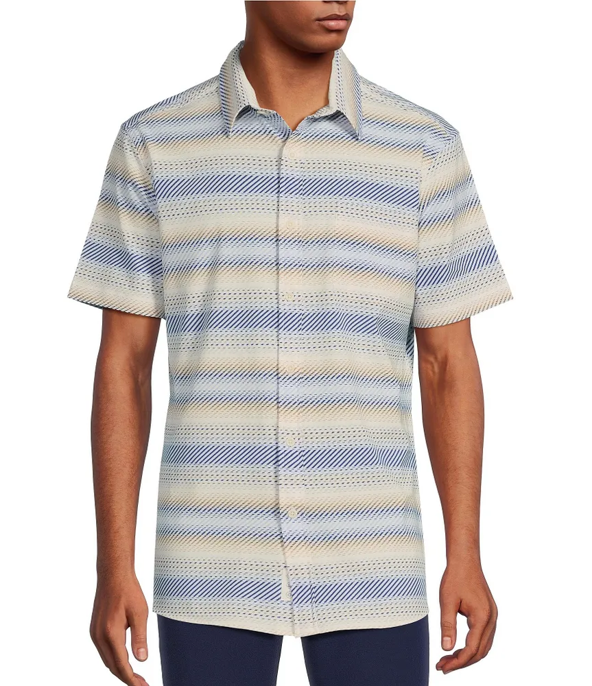 Rowm Rec & Relax Short Sleeve Point Collar Performance Stripe Shirt