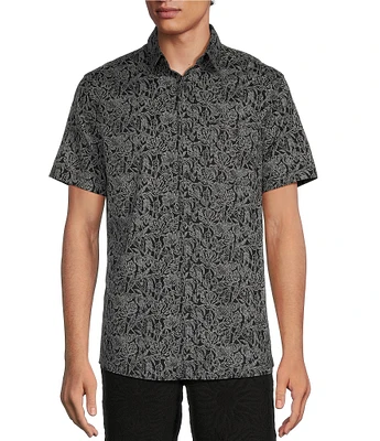 Rowm Short Sleeve Dot Floral Print Shirt