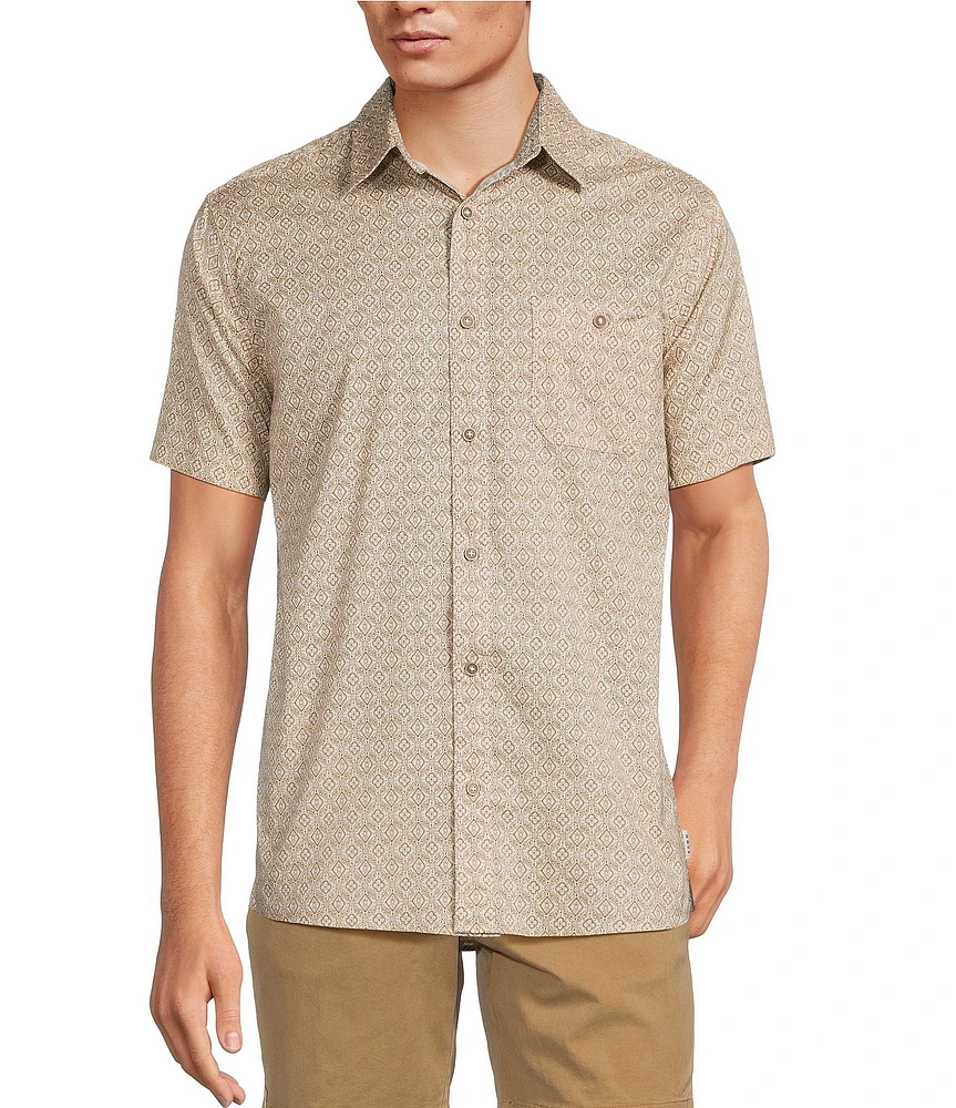 Rowm Short Sleeve Large Embroidered Diamond Print Shirt