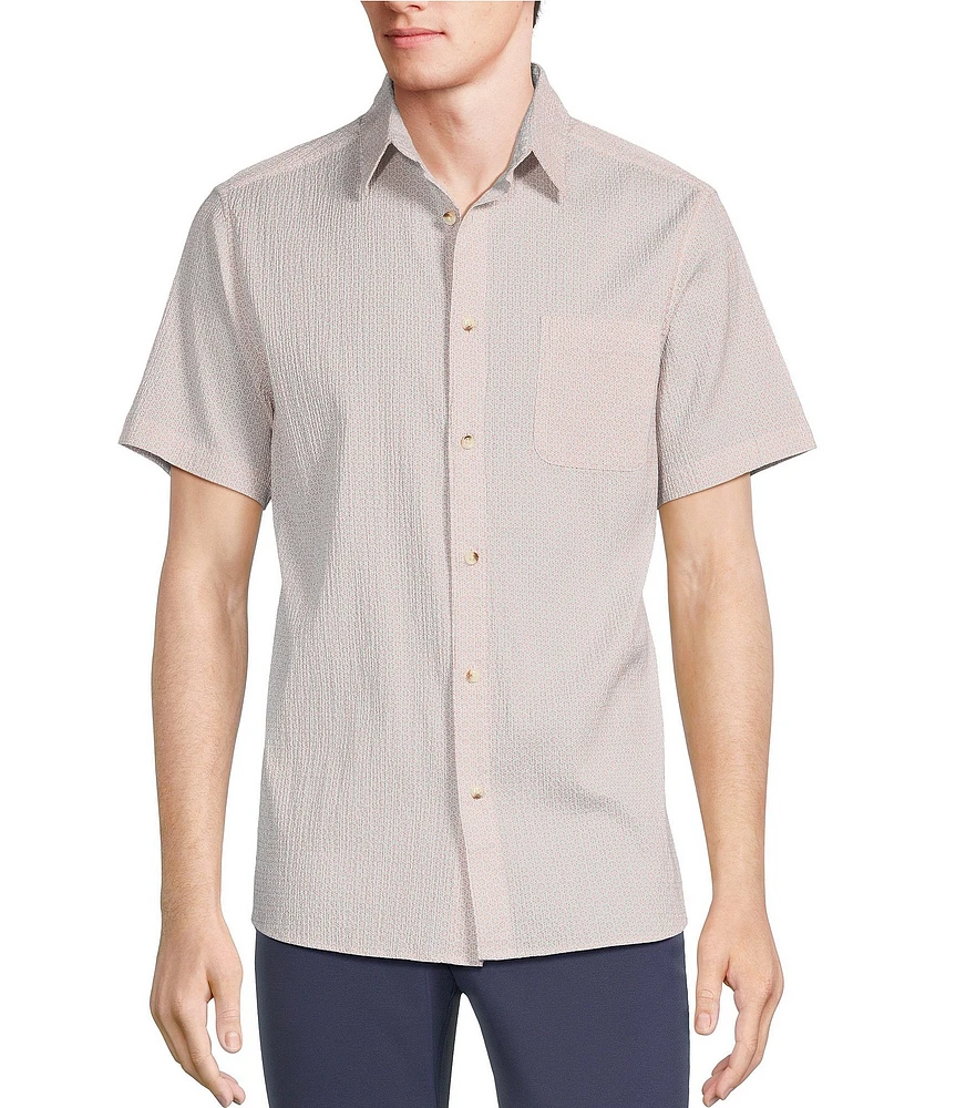 Rowm Short Sleeve Seersucker Faint Geo Print Shirt