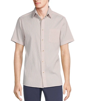 Rowm Short Sleeve Seersucker Faint Geo Print Shirt
