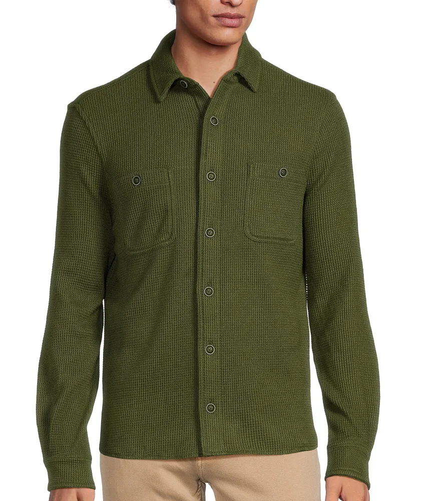Rowm The Camper Solid Waffle Long Sleeve Button Front Shirt