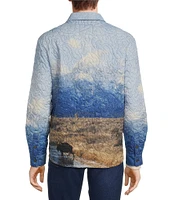 Rowm The Drifter Long Sleeve Topographical Quilting Scenic Print Shirt Jacket