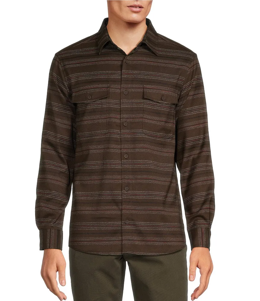 Rowm The Lodge Collection Long Sleeve Flannel Horizontal Stripe Shirt