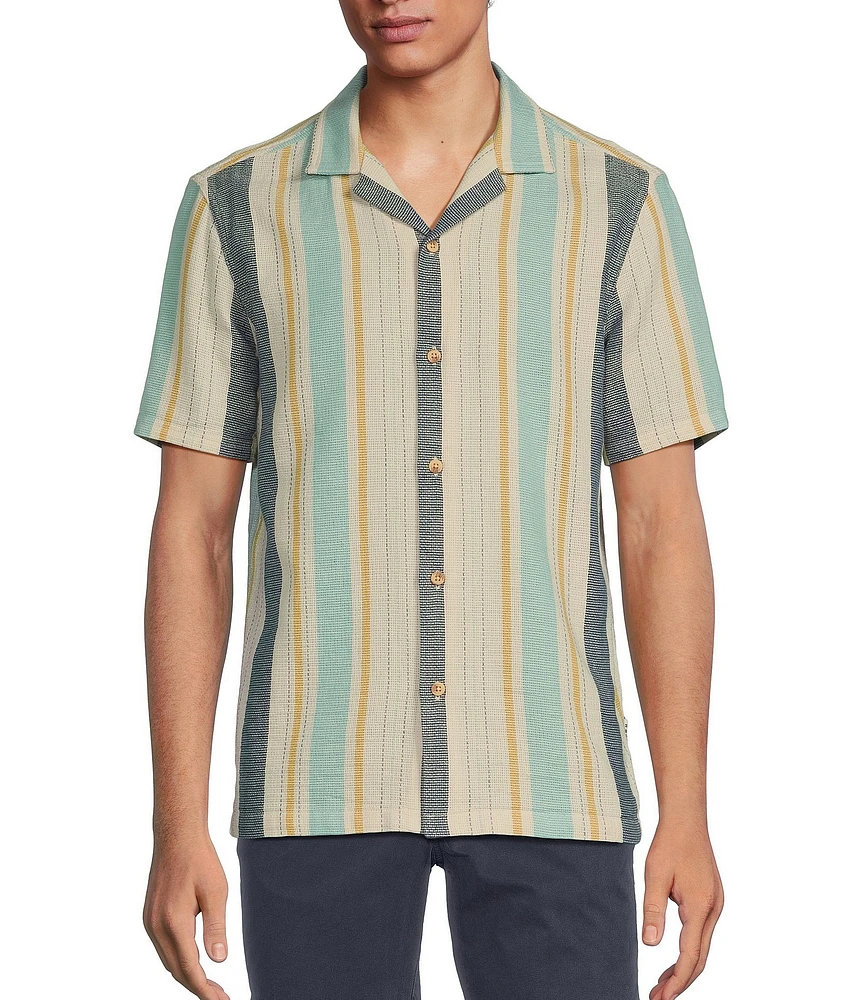 Rowm Tourister Short Sleeve Multi Stripe Camp Button Front Shirt