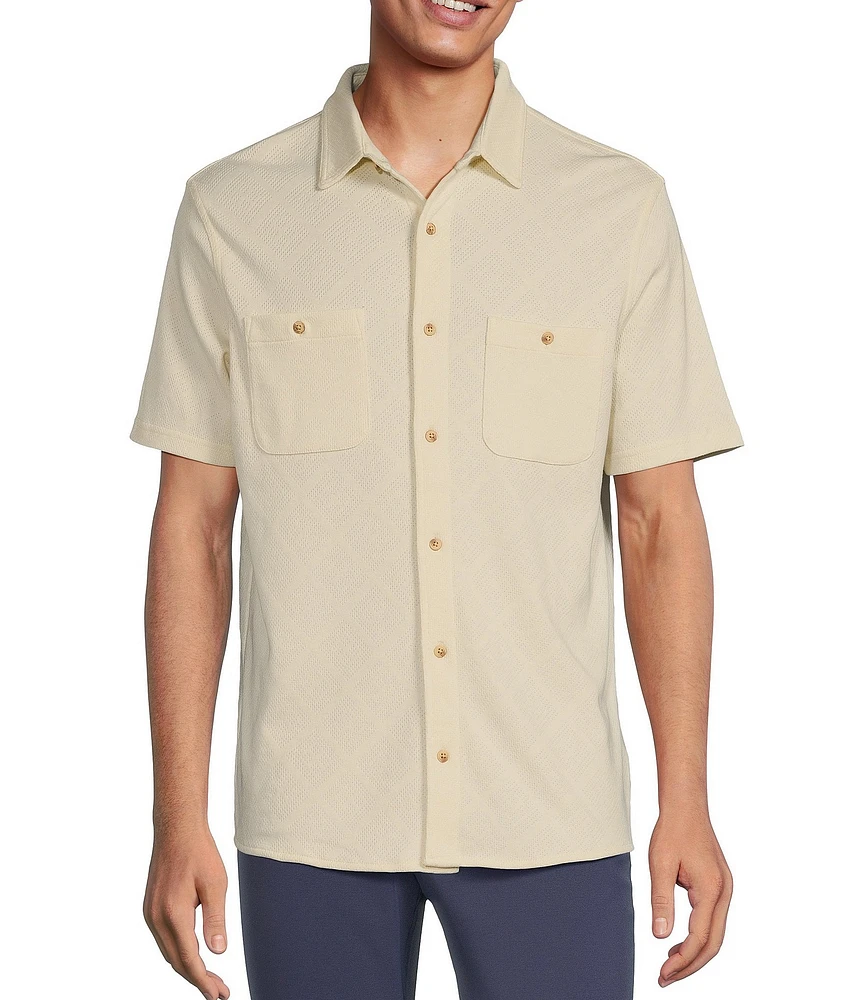 Rowm Tourister Short Sleeve Solid Jacquard Coat Front Shirt