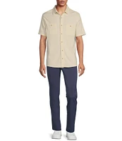 Rowm Tourister Short Sleeve Solid Jacquard Coat Front Shirt