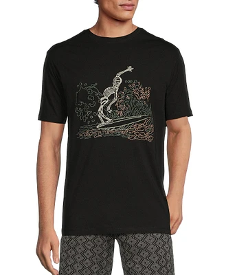 Outsider's Oasis Short Sleeve Surfing Skeleton Embroidered T-Shirt